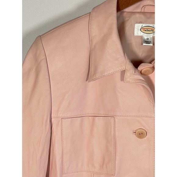 Pink Leather Jacket size 10 - Button front and lined.  Talbots -  Casual, Career - Picture 2 of 10